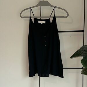 LOFT Black V-Neck Spaghetti Strap Camisole with Button Detail